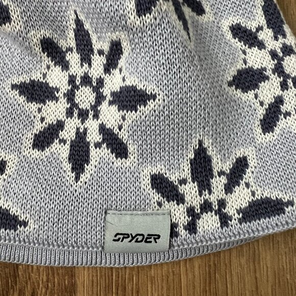 Spyder Blue and White Snowflake Youth Pom Beanie - Picture 2 of 5